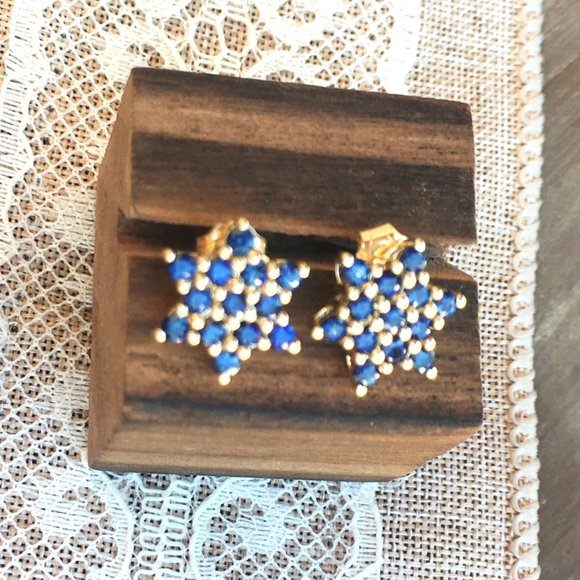 Natural Sapphire Earrings Star Of David 9K Yellow Gold Studs Australian Gems - Picture 8 of 15